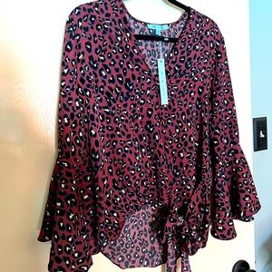 Super cute, She + Sky Burgundy animal print dress blouse